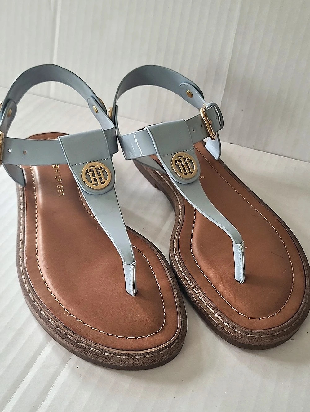 Tommy Hilfiger Logo T-Strap Sandals in Blue